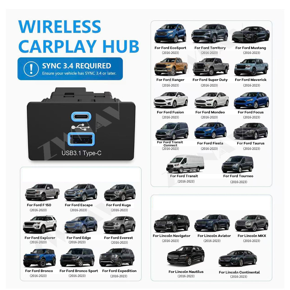 Usb Hub Type C - Adattatore Wireless CarPlay Android Auto per